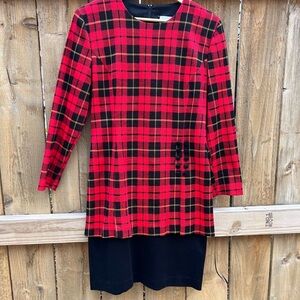 Red and Black Plaid Long Sleeve Dress